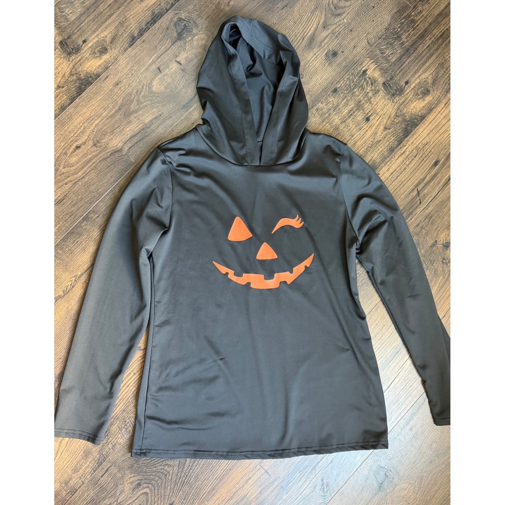 Winking Jack-O-Lantern Halloween Hoodie Black Pullover Sweatshirt Womens Large